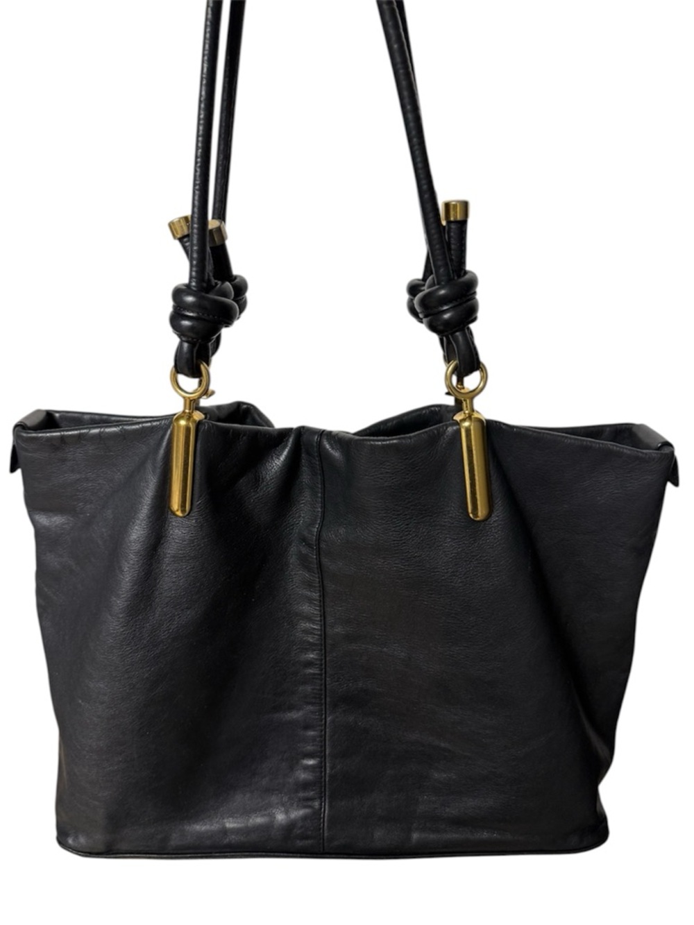 Chloe Black Leather Shoulder Tote with Gold Hardware